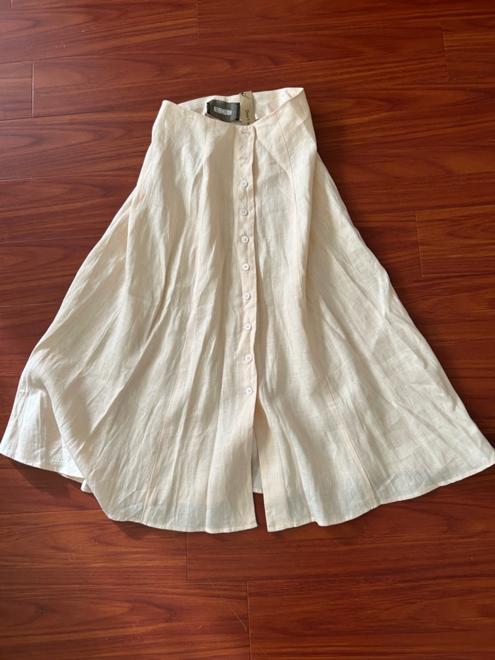 Reformation Cream Button-Front Circle Skirt